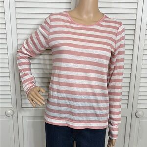 NWT ME + EM Wool Jersey Body Stripe Tee Antique Blush & Cream Size 6